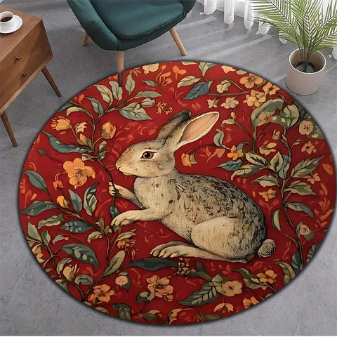 Navak Carpet Easter Retro Floral Rabbit Pattern Round Area Rug Bedroom Living Room Garden Decor Living Room Carpet Decorative Floor Mat