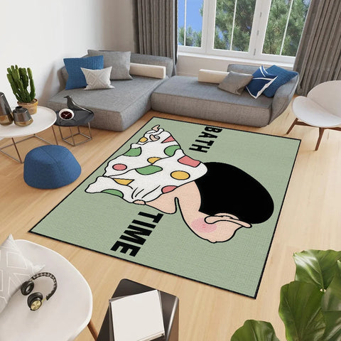 Navak Carpet Anti-Slip Cute C-chan Kitchen C-Crayon S-Shin Bedroom Tufted Rug cartoon Carpet time funny bath Living Room Entrance Decoration