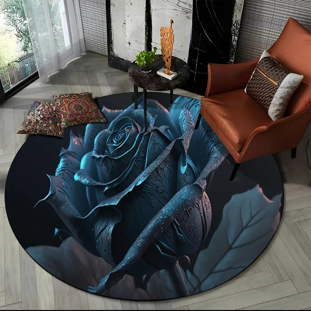 Navak Carpet 3D Luxury Flower Rose Daisy Nordic Round Carpet Rug for Living Room Bedroom Child Playroom Chair Decor,Pet Area Rug Non-slip Mat