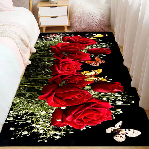 Navak Carpet Ins Style Beautiful Flowers Carpet Living Room Sofa Bedroom Study Kitchen Entrance Door Mat Non-slip Light Luxury Home Decor Rug