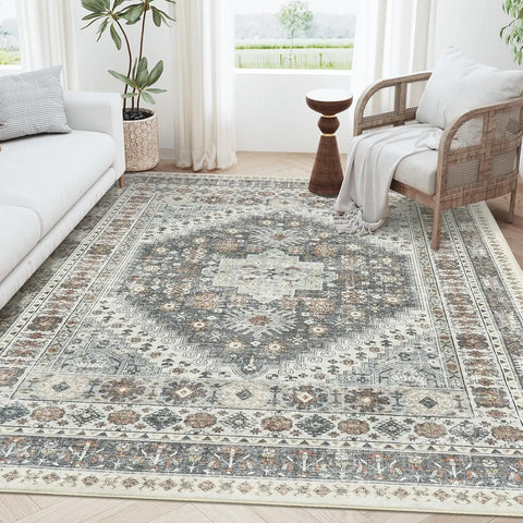 Navak Carpet zesthomeArea Rugs - Ultra-Thin Washble Rug, Stain Resistant Anti Slip Backing Rugs for Living Room,Bedroom, Vintage Home De
