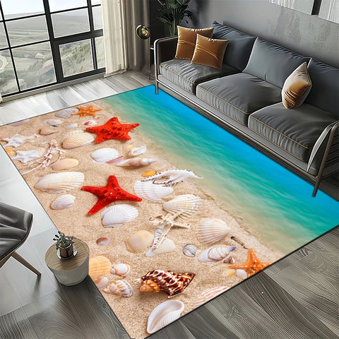 Navak Carpet 2025 New Starfish Beach Shell Sea Star Sand Carpet Rug for Living Room Bedroom Home Sofa Decoration,Kids play Non-slip Floor Mat