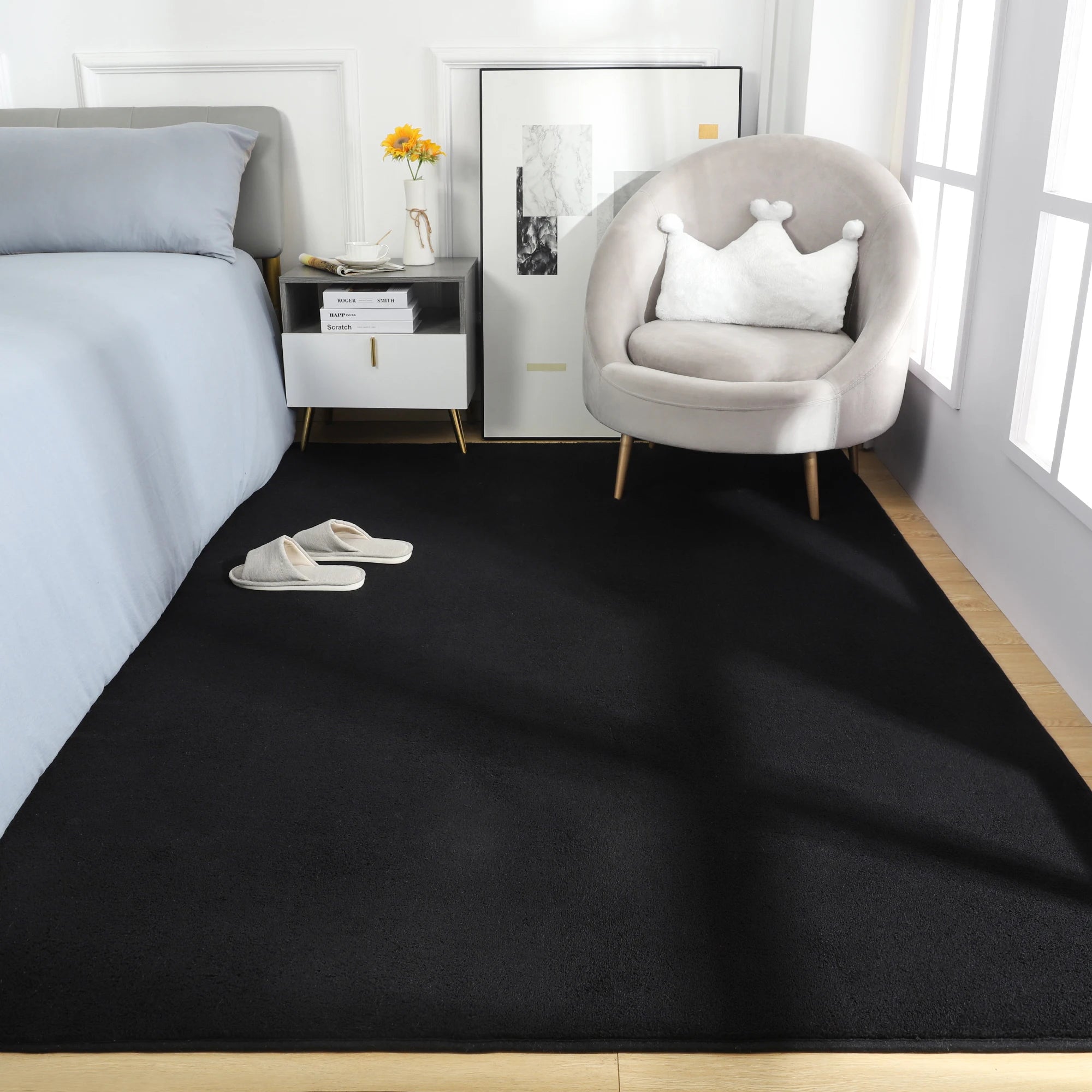 Navak Carpet Black Rugs Living Room Carpet Nonslip Bedside Rugs Large Soft Floor Rug Children Game Mat Rectangular Home Decoratio