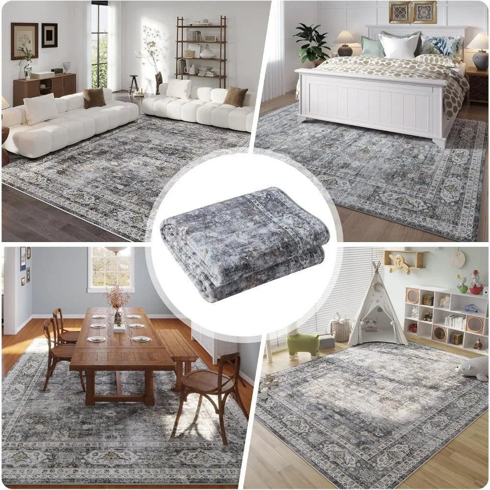Navak Carpet 8x10 Rug Washable Boho Rug Soft Large Area Rug Non-Slip Non-Shedding Faux Wool Vintage Rug for Living Room, Farmhouse, Dining Ro