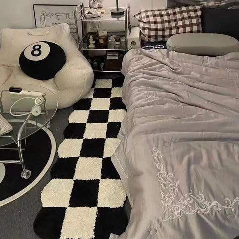 Navak Carpet Korean Style Carpet for Living Room Plush Black White Sinple Thick Anti-slip Carpet Ins Style Small Rugs Bedroom Fluffy Foot Mat