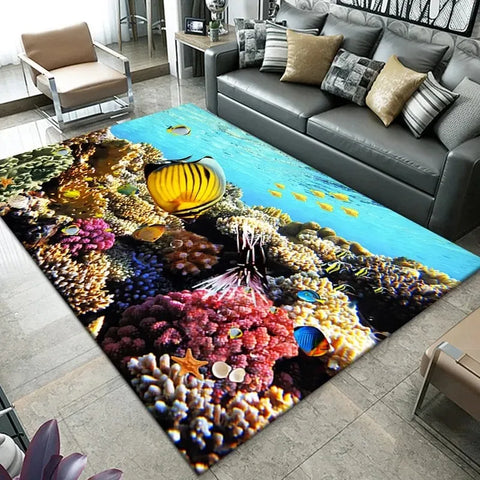 Navak Carpet3D Beach Sea Waves Pattern Carpet Door Floor Mat Fish Doormat Non-slip Floor Mat Living Room Rug Home Room Bedroom Decoration