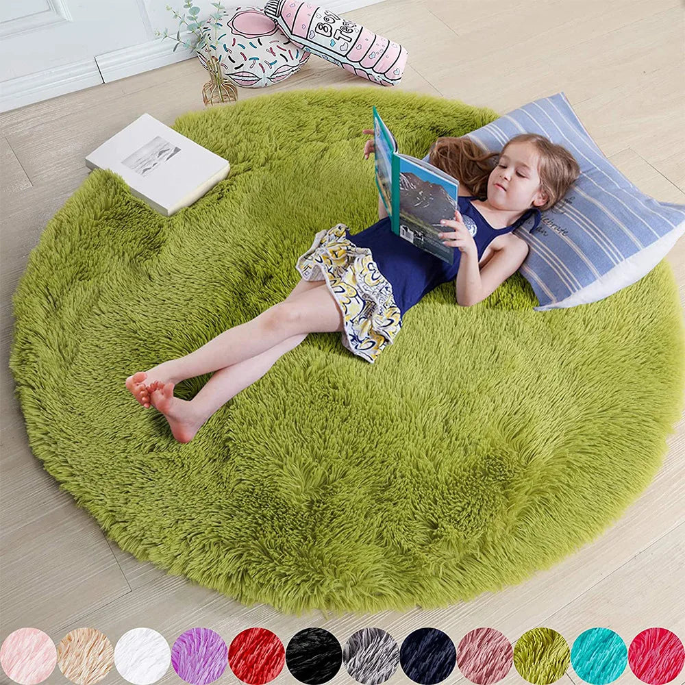 Navak Carpet 100/120/140/160 Round Rug Fluffy Soft Area Rugs for Kids Girls Room Princess Castle Plush Shag Carpet Cute Circle Bedroom Decor