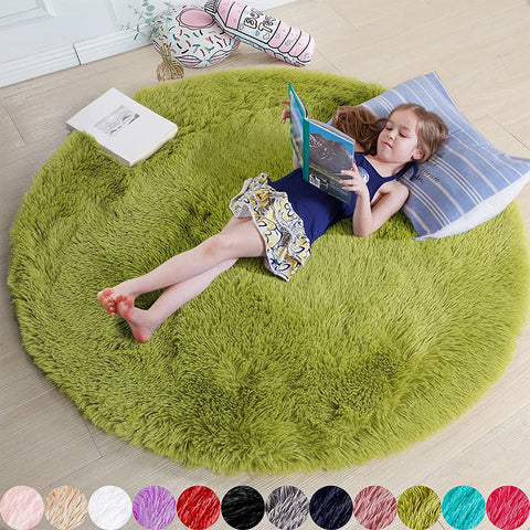 Navak Carpet 100/120/140/160 Round Rug Fluffy Soft Area Rugs for Kids Girls Room Princess Castle Plush Shag Carpet Cute Circle Bedroom Decor