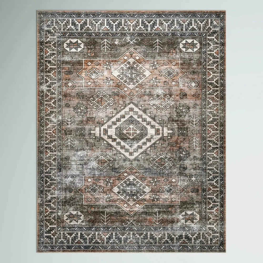 Navak Carpet Boho Area Rugs Washable Vintage Modern Neutral Large Flannel Carpet for Dinning Room Living Room Bedroom Farmhouse Non Slip Mat