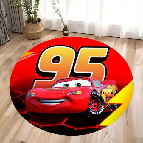 Navak Carpet Daily Picks Cars Lightning McQueen Themed Circle Rug for Living Room Bedroom Floor Mat Childrens Room Nursery Play Area Carpet Gift