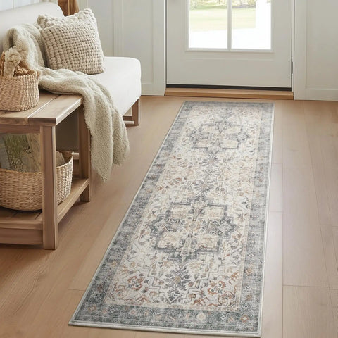 Navak Carpet Crystal velvet carpetVintage DistressedArea Rugs for Living Room Bedroom Non Slip Washable, Medallion Pattern Printed Low