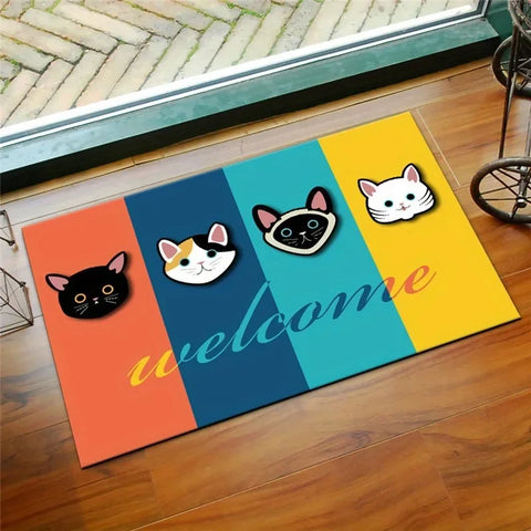 Navak Carpet Cartoon Cat Pattern Mat Non-slip Easy To Clean Rug Wrinkle-Resistant Doormat Outdoor Entrance Floor Decorative Washable Carpet