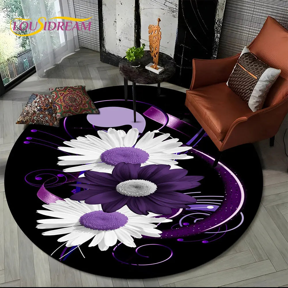 Navak Carpet 3D Daisy Nordic Flower Sunflower Round Area Rug,Carpet for Living Room Children's Bedroom Sofa Playroom Decor,Non-slip Floor Mat