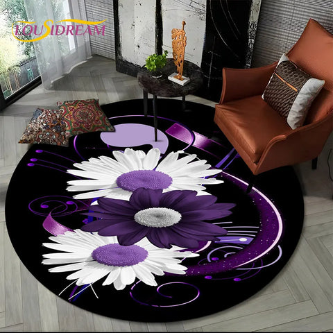 Navak Carpet 3D Daisy Nordic Flower Sunflower Round Area Rug,Carpet for Living Room Children's Bedroom Sofa Playroom Decor,Non-slip Floor Mat