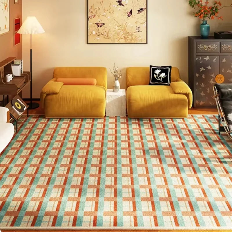 Navak Carpet Retro Luxury Rugs for Bedroom Thick Plush Bedside Rug Large Area Living Room Decoration Checkerboard Carpet Home Fluffy Soft Mat
