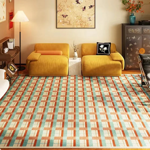 Navak Carpet Retro Luxury Rugs for Bedroom Thick Plush Bedside Rug Large Area Living Room Decoration Checkerboard Carpet Home Fluffy Soft Mat