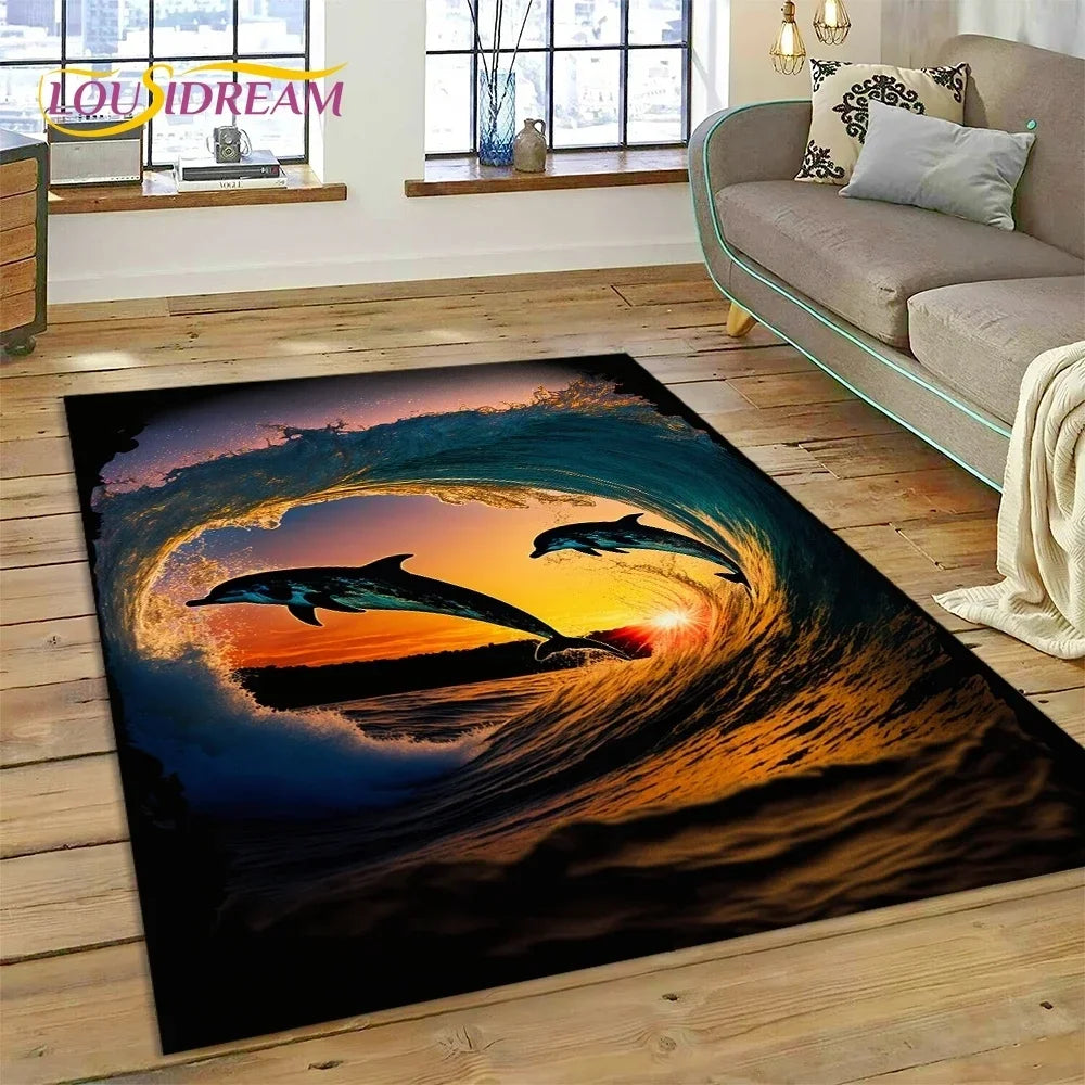 Navak Carpet  3D Underwater World Seabed Dolphin Cartoon Carpet Rug for Bedroom Living Room Home Sofa Decoration,Child Large Decor Floor Mat