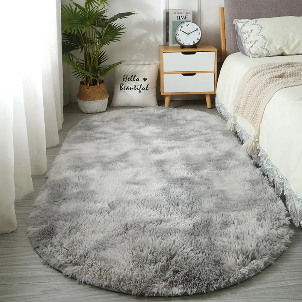 Navak Carpet Exclusive Picks Nordic ins thickened long hair tie-dyed silk hair carpet Modern simple oval bedroom bed rug, living room sofa rug