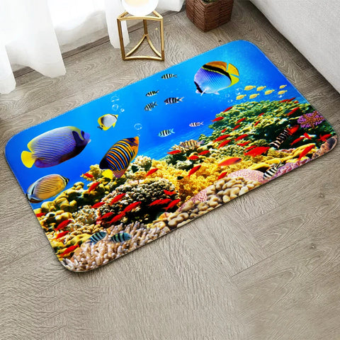 Navak Carpet Fun Starfish Shark Beach Ocean Elements Welcome Floor Mat Entrance Doormats Kitchen Rug Home Decor Anti-slip Washable Carpet