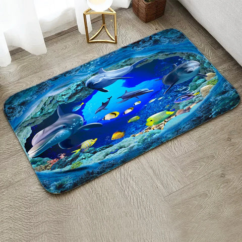 Navak Carpet Fun Starfish Shark Beach Ocean Elements Welcome Floor Mat Entrance Doormats Kitchen Rug Home Decor Anti-slip Washable Carpet