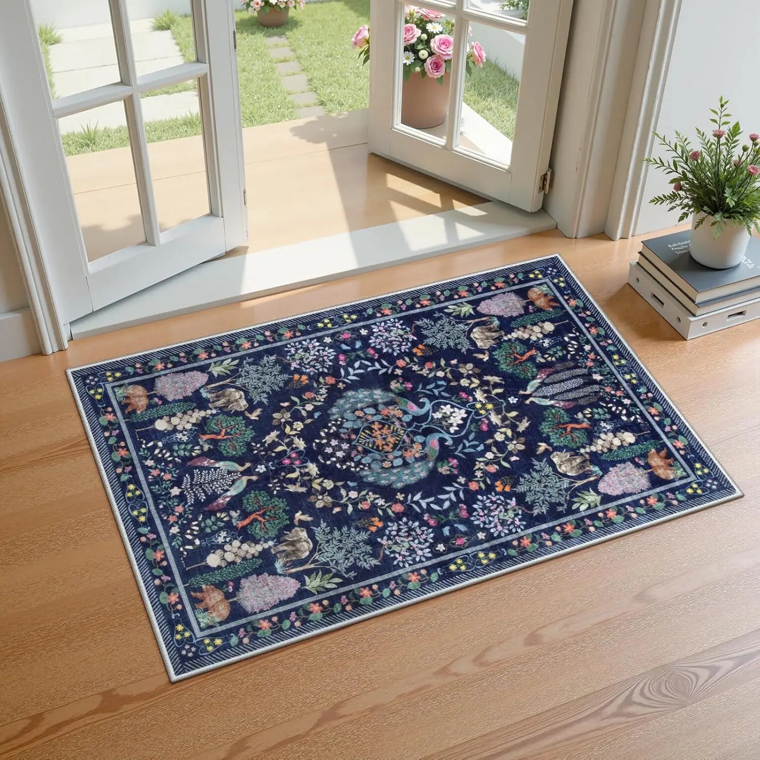 Navak Carpet Boho Floral Soft Blue Dining Room Rug, Non Slip Ultra Thin Stain Resistant Large Floor Carpet for Bedroom Home Office