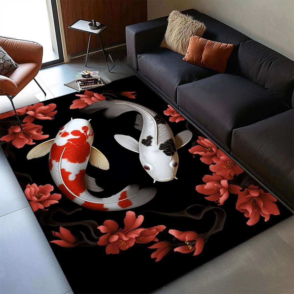 Navak Carpet Large brocade carp and cherry blossom area carpet-non-slip crystal velvet floor mat for living room and bedroom decoration