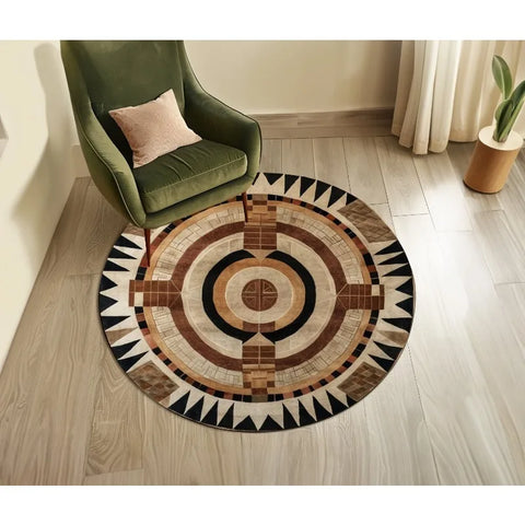 Navak Carpet Contemporary Brown Scandinavian Rug Pastoral Style Decoration Non-slip Bohemian Carpet Library Decor Pastoral Round Carpet