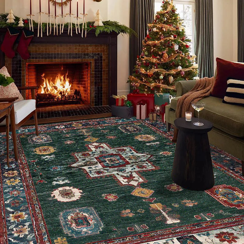 Navak Carpet Persian Retro Rugs for Living Room Christma Decoration Home Sofa Area Plush Carpet Bedroom Bedside Non-slip Washable Foot Mat