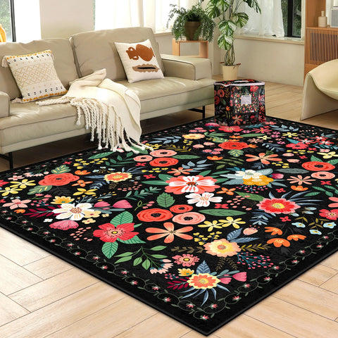 Navak Carpet 8' X 10' Area Rug Boho Washable Rug Non Slip Soft Carpet Low Pile Indoor Carpet for Bedroom Office Dining Room