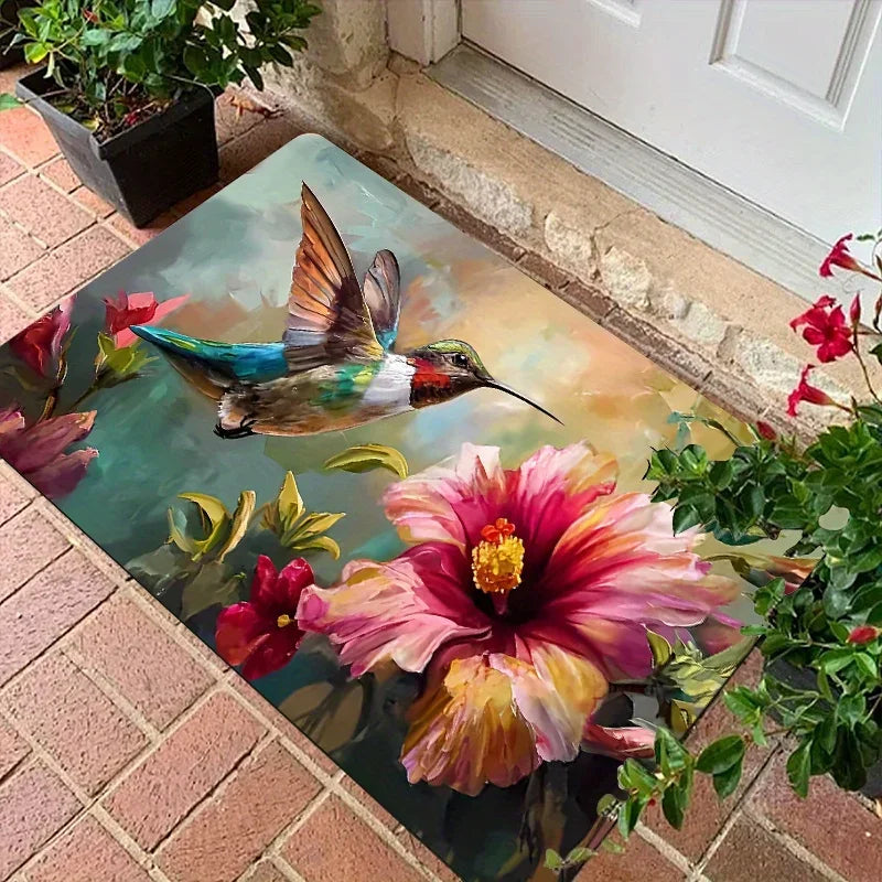 Navak Carpet Hummingbird Floral Doormat - Quick Dry Non-Slip Polyester Anti-Slip Mat, Perfect for Indoor/Outdoor Kitchen/Entrance