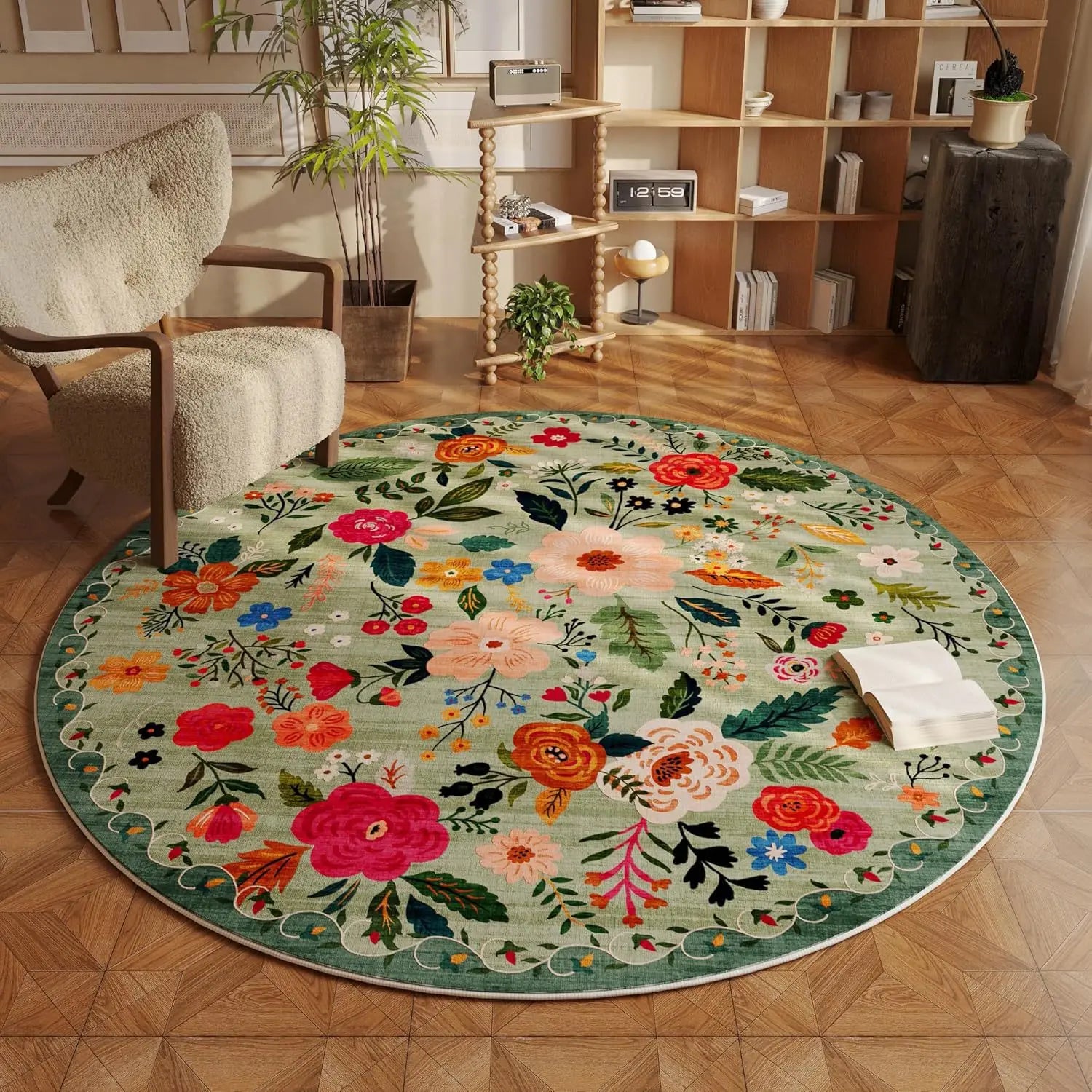 Navak Carpet Flower Pattern Rugs for Bedroom Home Fluffy Soft Rug Retro Round Living Room Decoration Carpet Thick Anti-slip Bedside Floor Mat