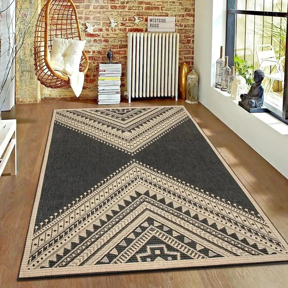 Navak Carpet Brown Geometric Living Room Carpet Nordic Minimalist Art Rug for Hotel Homestay Retro American Style Decor Non Slip Floor Mat