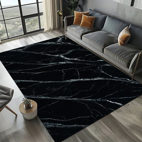 Navak Carpet Elegant Black White & Gold Area Rug – Sophisticated Marble-Like Pattern for Living Room or Bedroom, Non-Slip Modern Home Decor