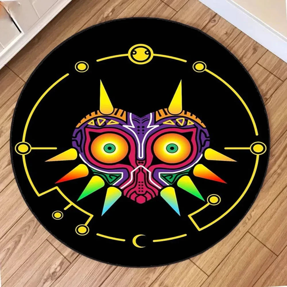 Navak Carpet Zelda Symbol Round Rug Retro Style Game Room Carpet for Living Room Gaming Decor Zelda Majora’s Mask Rug Gift for Gamer