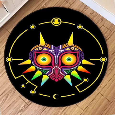 Navak Carpet Zelda Symbol Round Rug Retro Style Game Room Carpet for Living Room Gaming Decor Zelda Majora’s Mask Rug Gift for Gamer