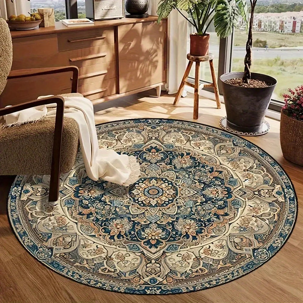 Navak Carpet 1pc Dark Persian Bohemian Round Mat square Crystal Velvet, Machine Washable, Durable Rubber Backing Luxury Carpet, Avail