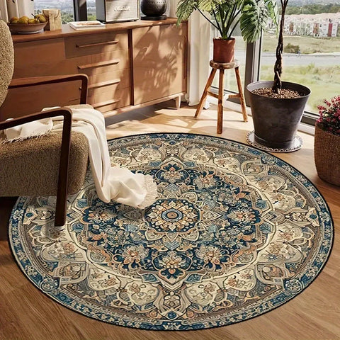 Navak Carpet 1pc Dark Persian Bohemian Round Mat square Crystal Velvet, Machine Washable, Durable Rubber Backing Luxury Carpet, Avail
