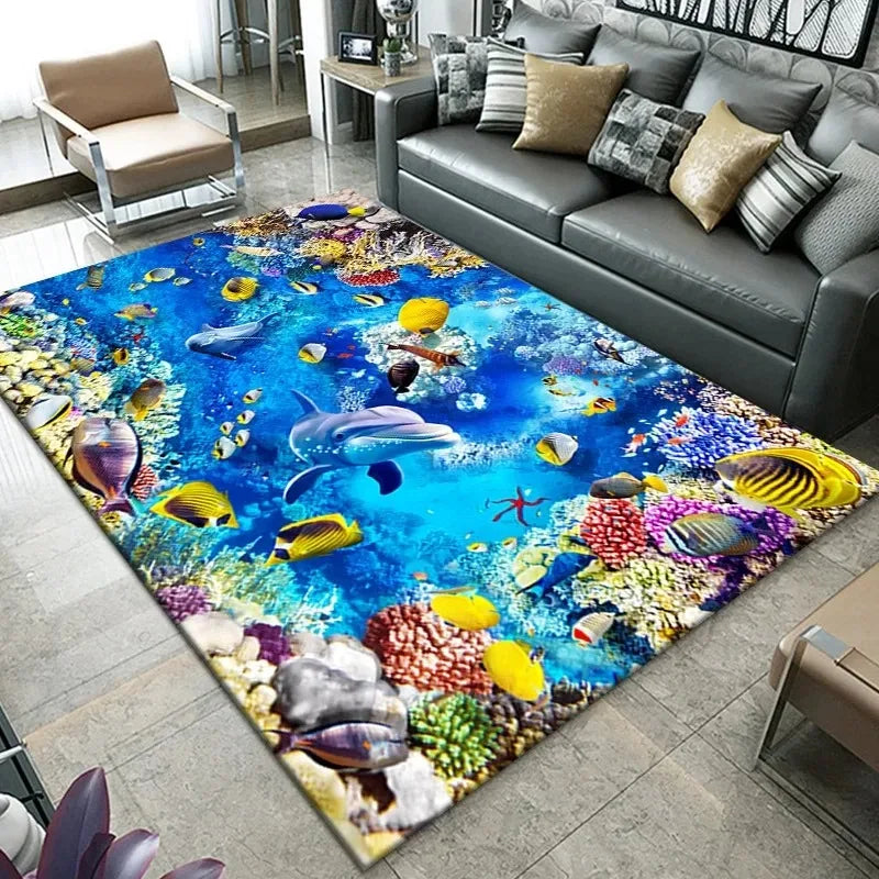 Navak Carpet3D Beach Sea Waves Pattern Carpet Door Floor Mat Fish Doormat Non-slip Floor Mat Living Room Rug Home Room Bedroom Decoration