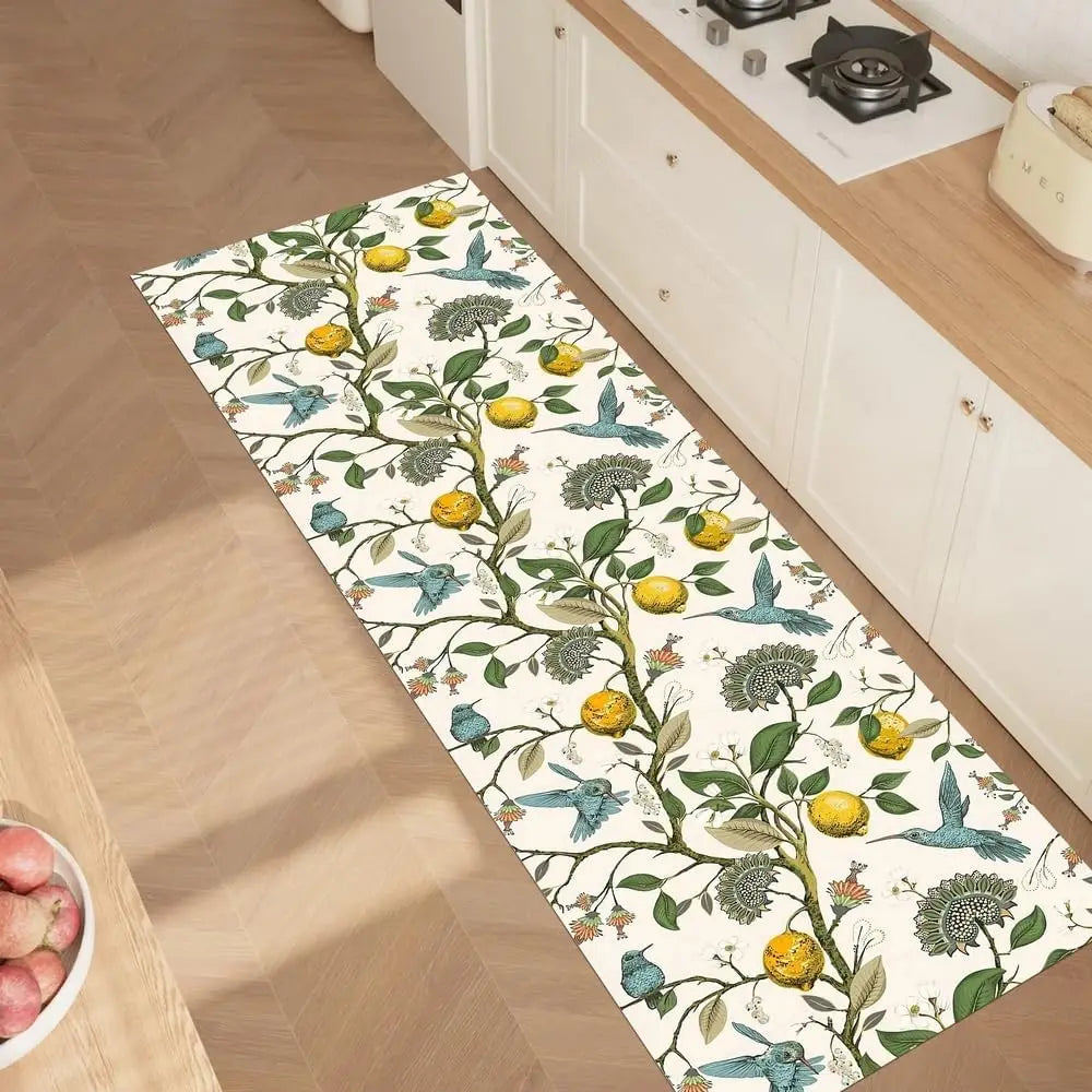 Navak Carpet Lemon Tree Floral Bird Kitchen Mat Decor Carpet for Living Room Anti-slip Hallway Balcony Rugs Bedroom Doormat Bath Foot Pad