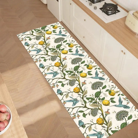 Navak Carpet Lemon Tree Floral Bird Kitchen Mat Decor Carpet for Living Room Anti-slip Hallway Balcony Rugs Bedroom Doormat Bath Foot Pad