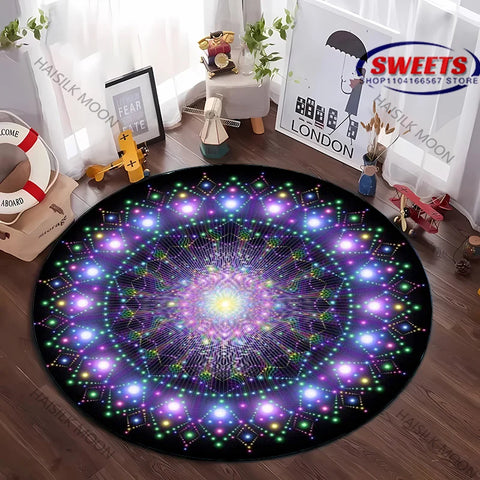 Navak Carpet Luxury Mandala Flower Print Round Carpet Bedroom Living Room Sofa Decorative Mat Top 10 Holiday Gifts for Family and Friends Rug