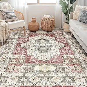 Navak Carpet Area Rugs Machine Washable No Pile Non Slip Vintage Rugs for Living Room&Bedroom&Dinning Room Bohemian Distressed Carpet I