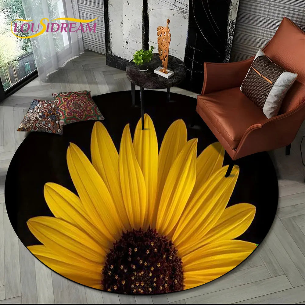 Navak Carpet 3D Daisy Nordic Flower Sunflower Round Area Rug,Carpet for Living Room Children's Bedroom Sofa Playroom Decor,Non-slip Floor Mat
