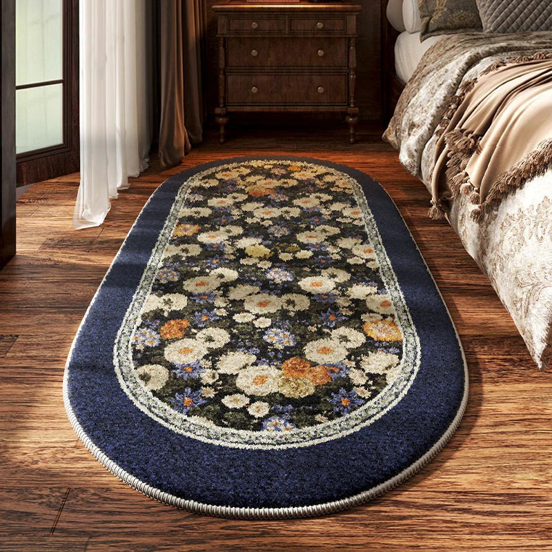 Navak Carpet Bedroom Bedside Carpet Non-slip Soft Comfortable Floor Mat American Retro Flower Pattern Rug Oval Long Home Decoration Mats 양탄자
