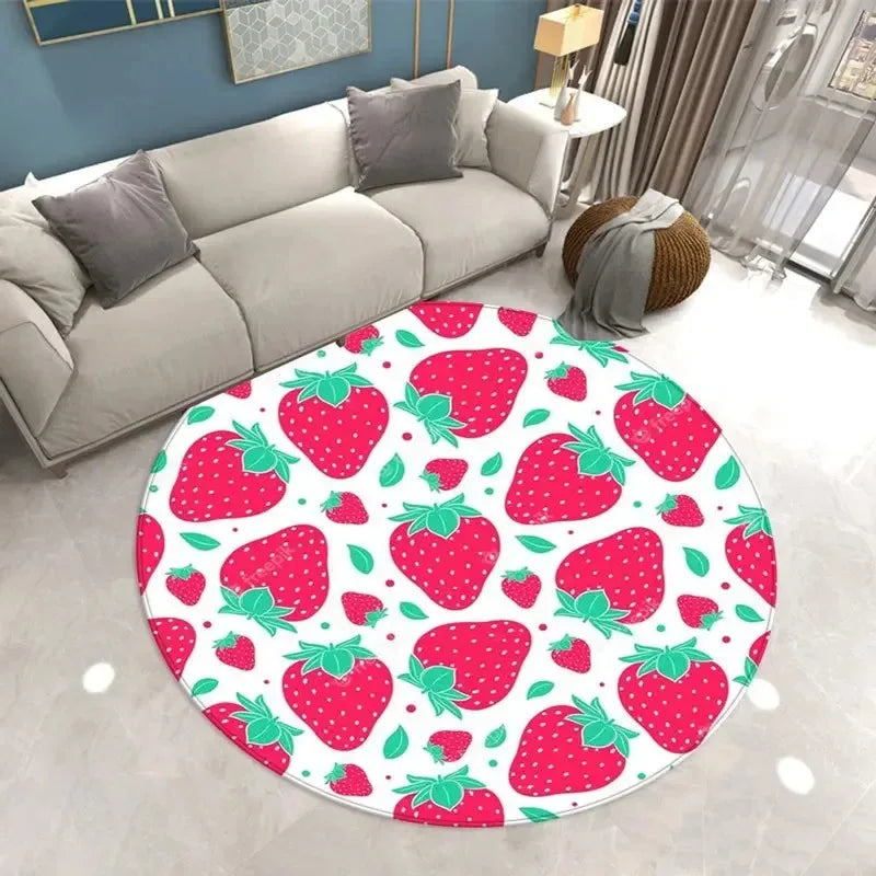 Navak Carpet Lovely Strawberry Print Round Carpet Home Living Room Sofa Bedroom Floor Decoration Kitchen Absorbent Mat
