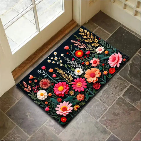 Navak Carpet "Charming Crystal Velvet Rug - Soft & Vibrant Floral Design Doormat, Non-Slip Entrance Decor, Perfect Home Accent for Spring"