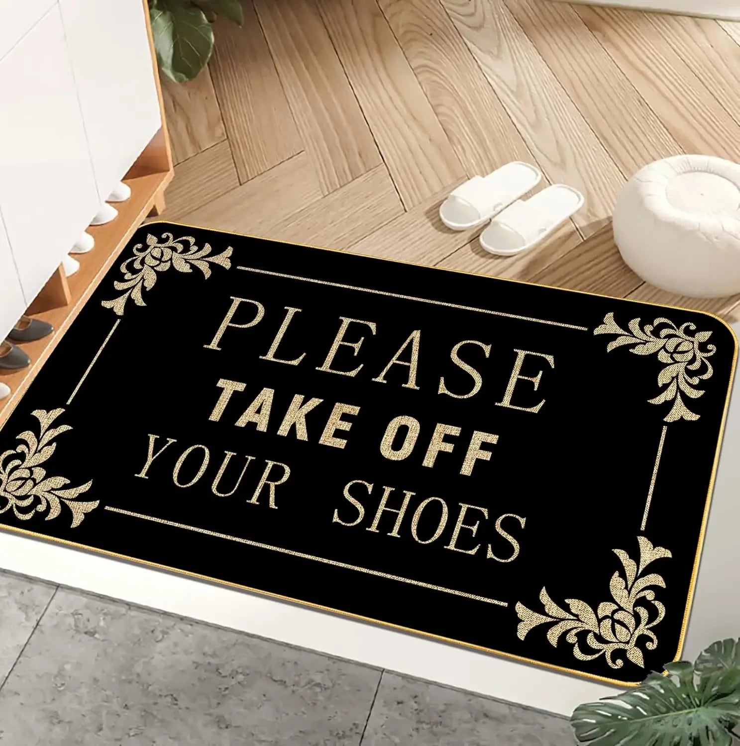 Navak Carpet Funny Welcome Mats Please Take Off Your Shoes Floor Decorative Carpet Non-slip Easy Clean Rug Room Home Office Washable Doormats