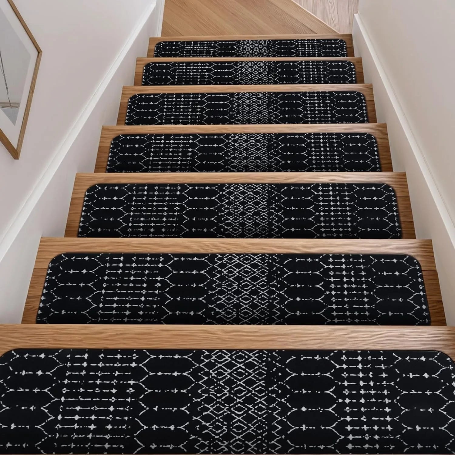 Navak Carpet Modern Minimalist Step Mat, Solid Wood Stair Carpet, Home Step Mats, Non-slip Decor Rug, Long Cashmere Rugs, Black Floor Mat