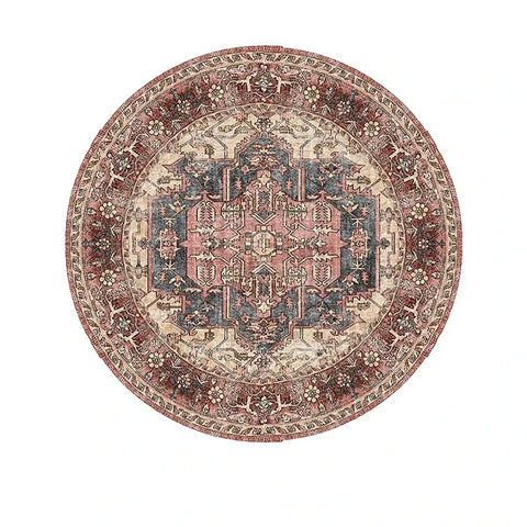 Navak Carpet Exclusive Picks Bohemian Retro Round Loop-Pile Carpet - Vintage Circular Area Rug for Coffee Table, Sofa & Bedroom Non-Slip Home Deco