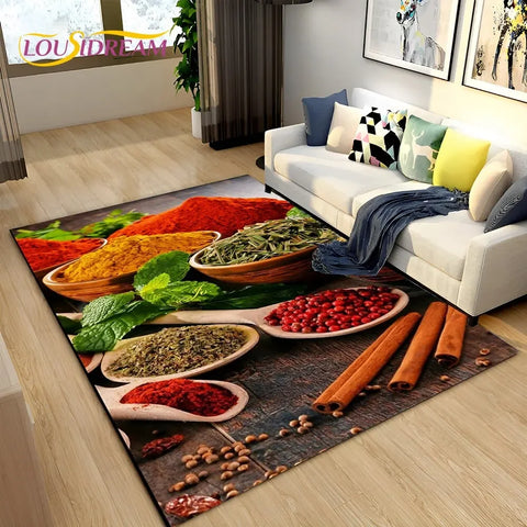 Navak Carpet Vegetable Grains Spice Fruit Seasoning Area Rug,Carpet Rug for Living Room Bedroom Sofa Doormat Kitchen Decor,Non-slip Floor Mat